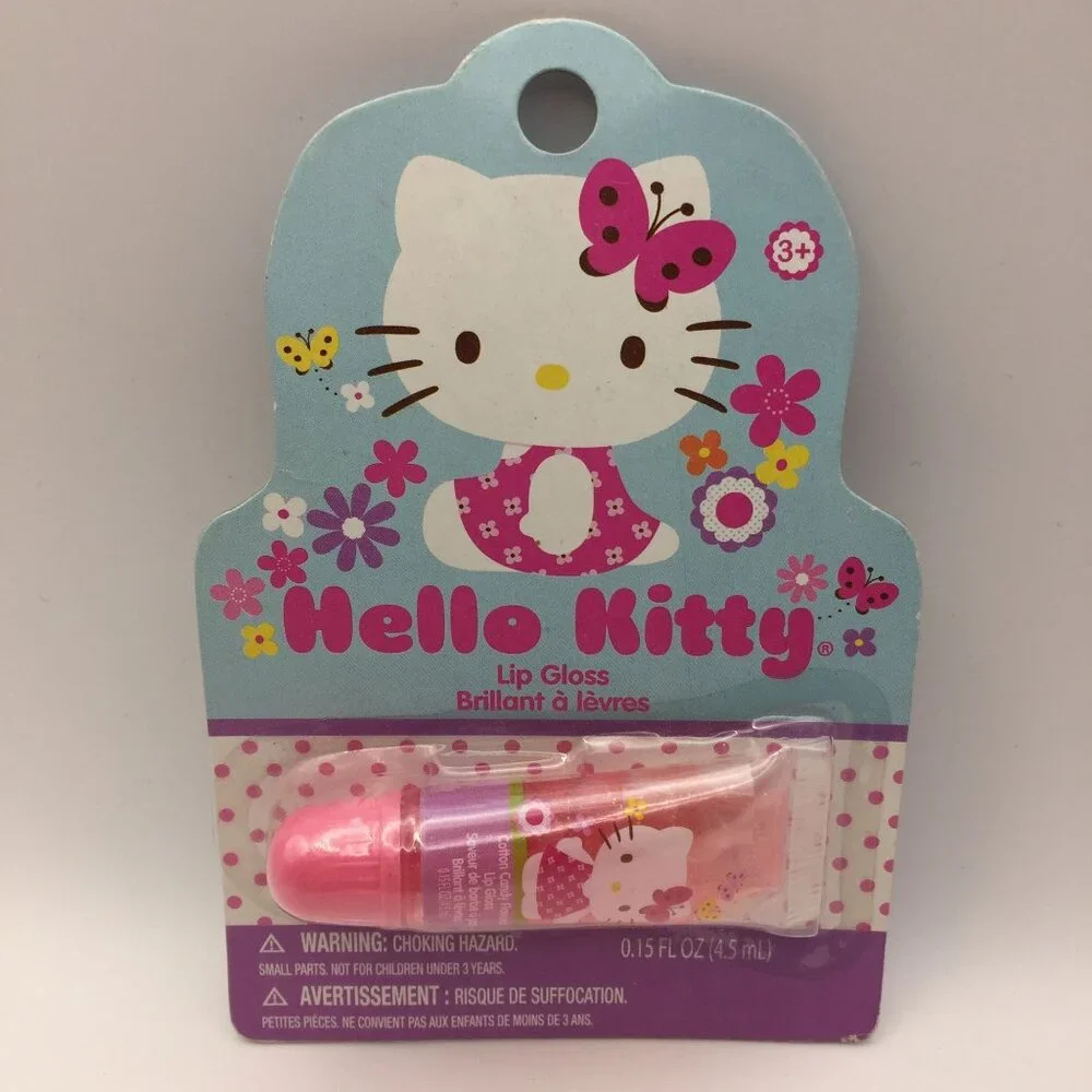 Hello Kitty Variety Pack 3 Hair Clips Cotton Candy Flavor Lip Gloss Nail Polish